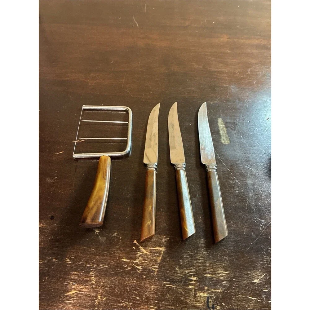 4x Bakelite E Parker & Sons Sheffield England Knives Stainless Steel Vintage
